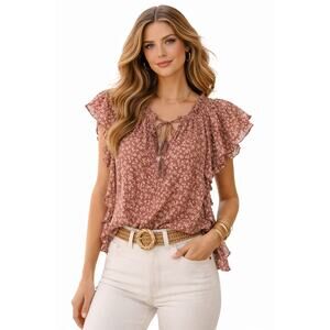 Ulla Johnson Sigrid Top Cotton Ruffle Peasant Blouse Floral Size 4